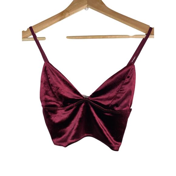 Garage Women's Size S Burgundy Red Wine Velvet Crop Top - Picture 1 of 5